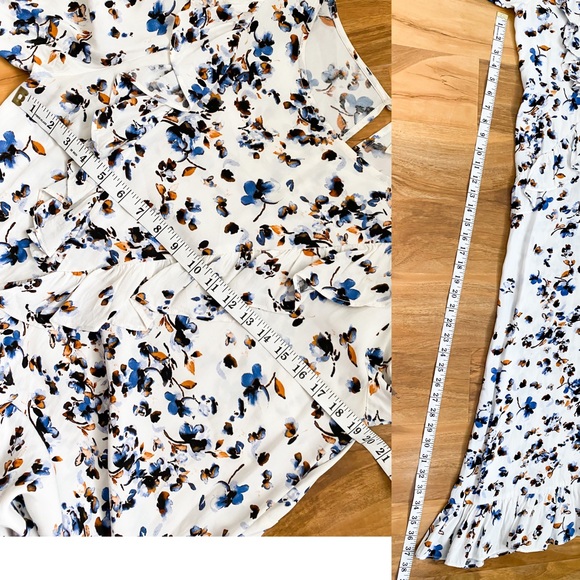Treasure & Bond Floral Midi Ruffle Long Sleeves Dress White Blue Orange Celeb M - Picture 12 of 12